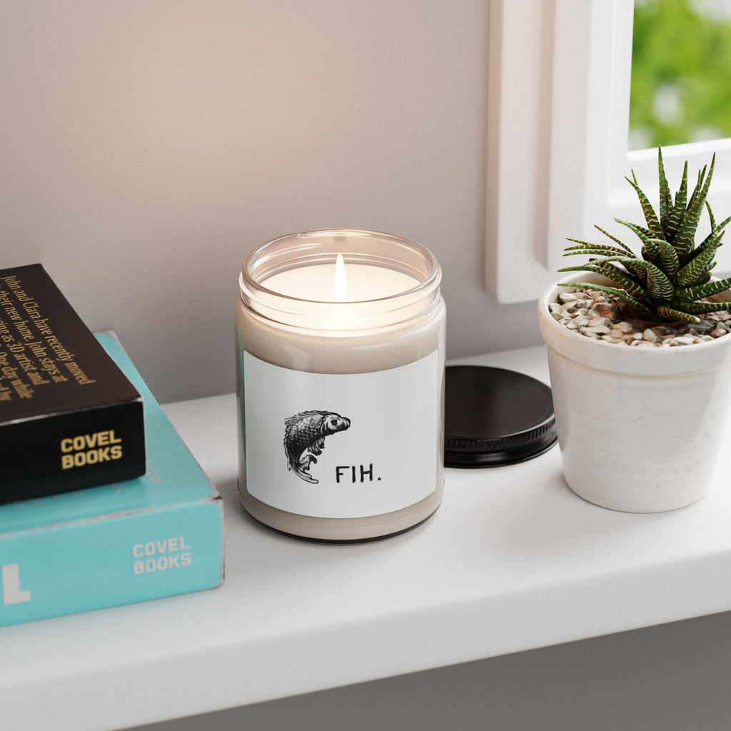 FIH. Fish Illustration Scented Soy Candle — 9oz Jar, Minimal Nautical Decor & Gift