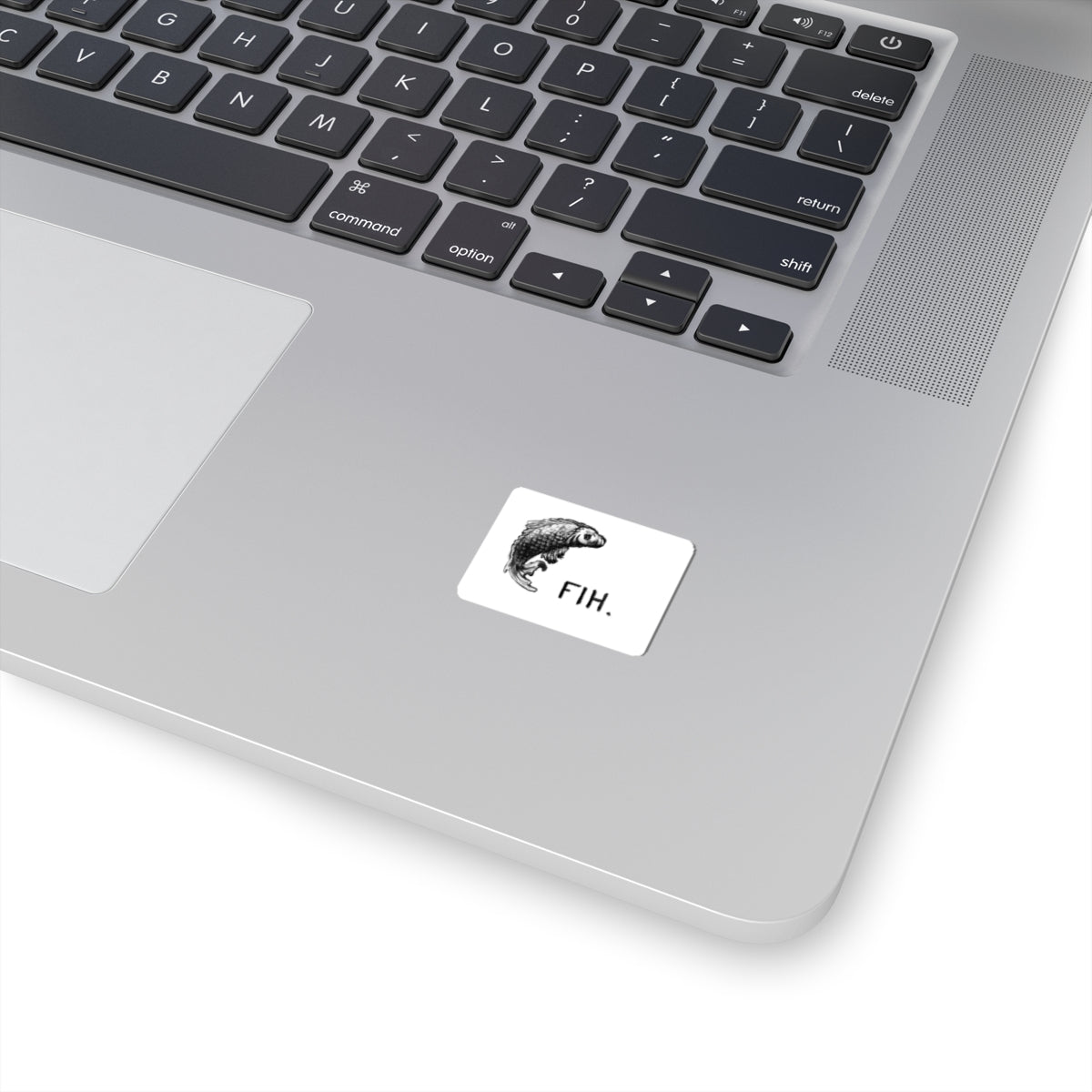 Koi Fish Sticker — Black Illustration with “FIH.” Text