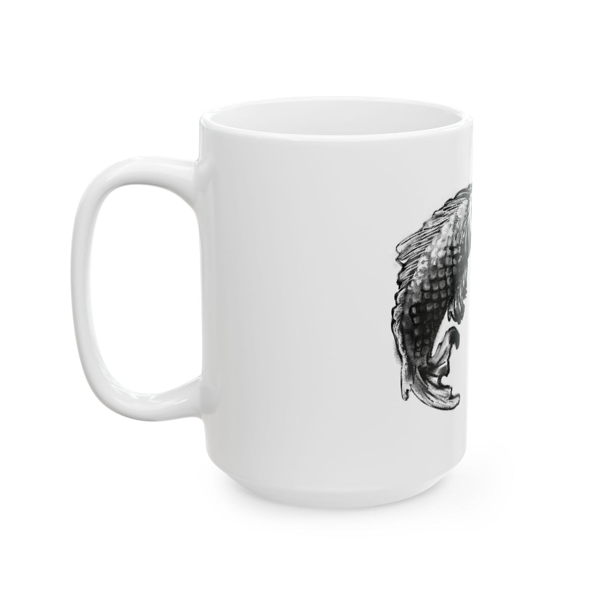 Fish Illustration Mug — Hand-Drawn Koi with “FIH.” Text (11oz & 15oz)