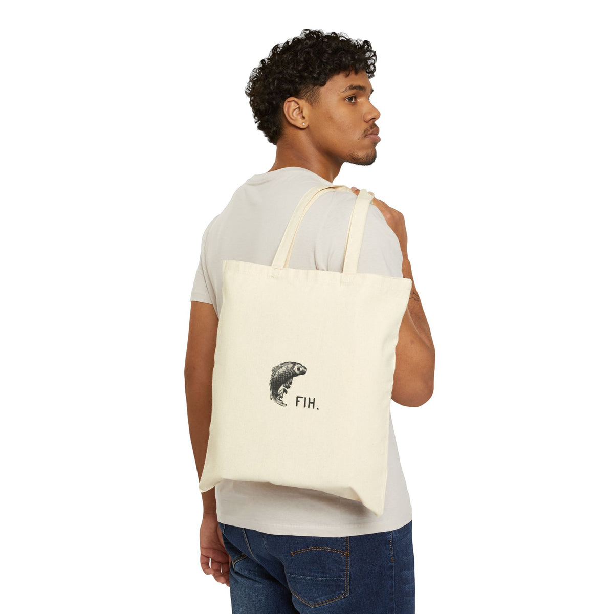 Tote Bag — Minimalist Fish 'FIH.' Canvas Tote for Everyday Grocery, Beach & Eco-Friendly Shopping
