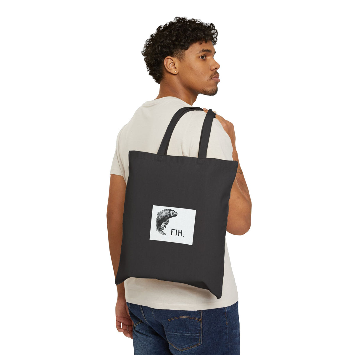 Tote Bag — Minimalist Fish 'FIH.' Canvas Tote for Everyday Grocery, Beach & Eco-Friendly Shopping