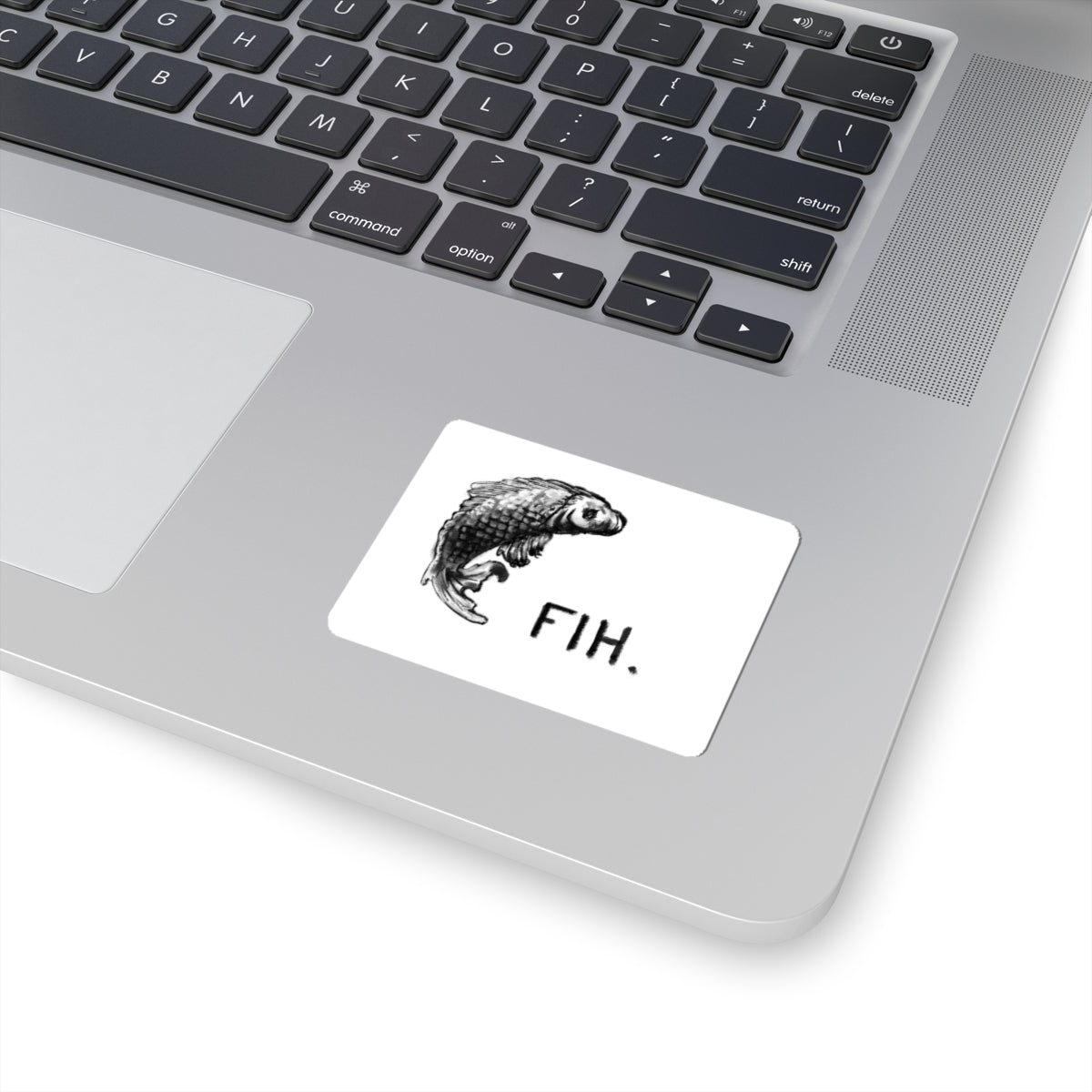 Koi Fish Sticker — Black Illustration with “FIH.” Text