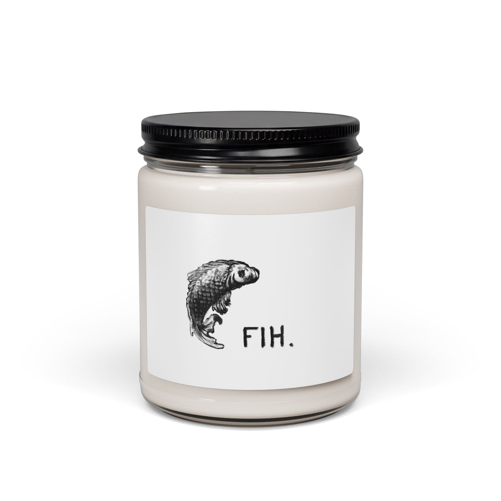 FIH. Fish Illustration Scented Soy Candle — 9oz Jar, Minimal Nautical Decor & Gift