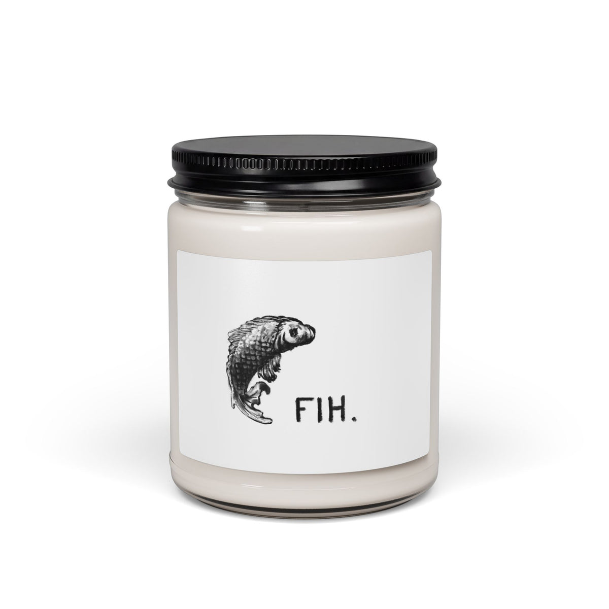FIH. Fish Illustration Scented Soy Candle — 9oz Jar, Minimal Nautical Decor & Gift