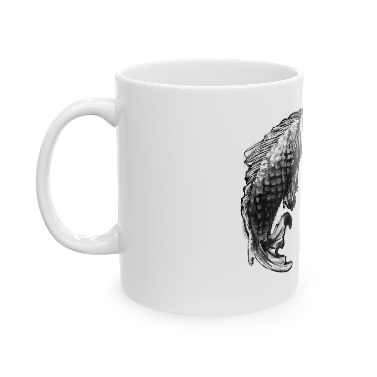 Fish Illustration Mug — Hand-Drawn Koi with “FIH.” Text (11oz & 15oz)
