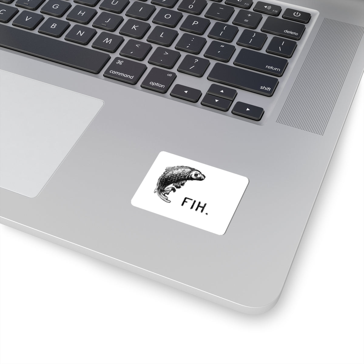 Koi Fish Sticker — Black Illustration with “FIH.” Text