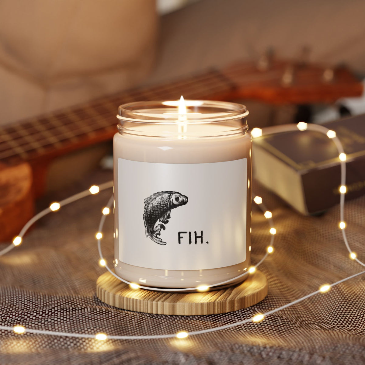 FIH. Fish Illustration Scented Soy Candle — 9oz Jar, Minimal Nautical Decor & Gift