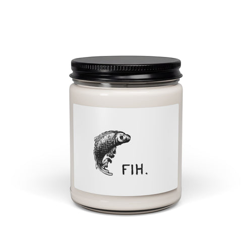 FIH. Fish Illustration Scented Soy Candle — 9oz Jar, Minimal Nautical Decor & Gift