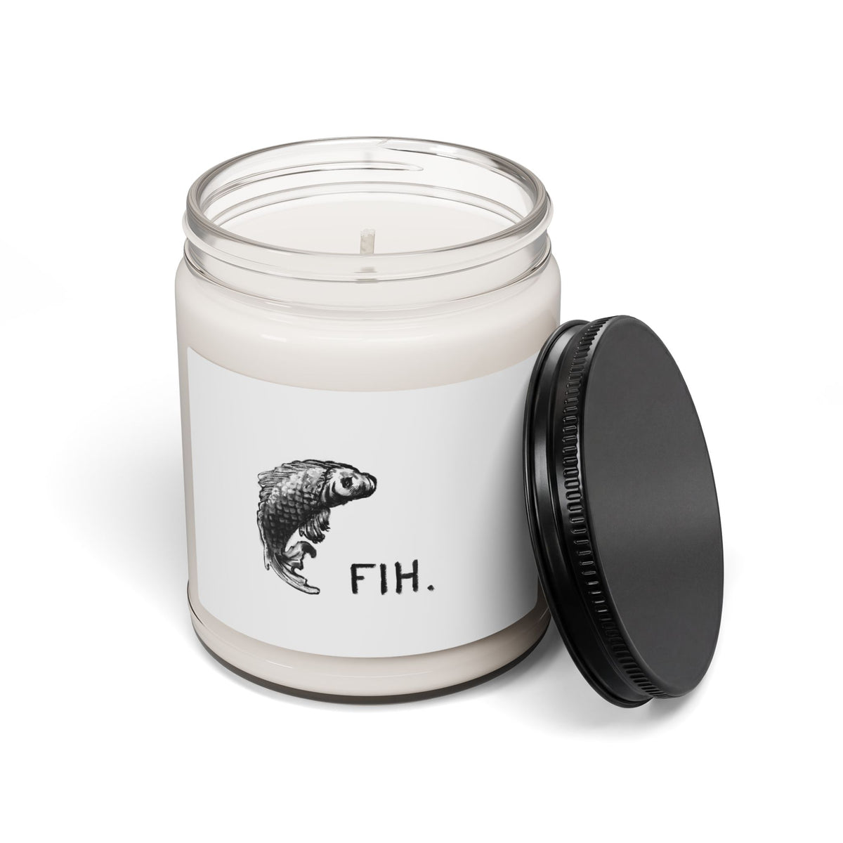FIH. Fish Illustration Scented Soy Candle — 9oz Jar, Minimal Nautical Decor & Gift