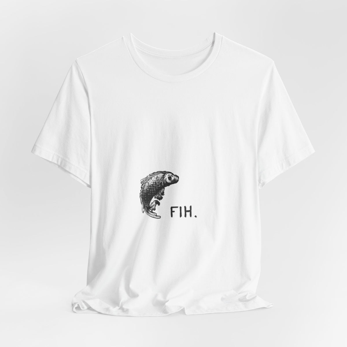 Fish Graphic Tee — Minimalist Leaping Fish "FIH." T-Shirt