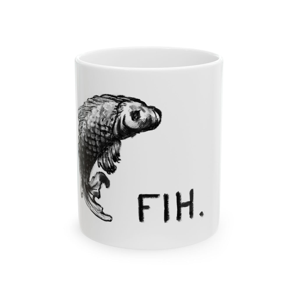 Fish Illustration Mug — Hand-Drawn Koi with “FIH.” Text (11oz & 15oz)