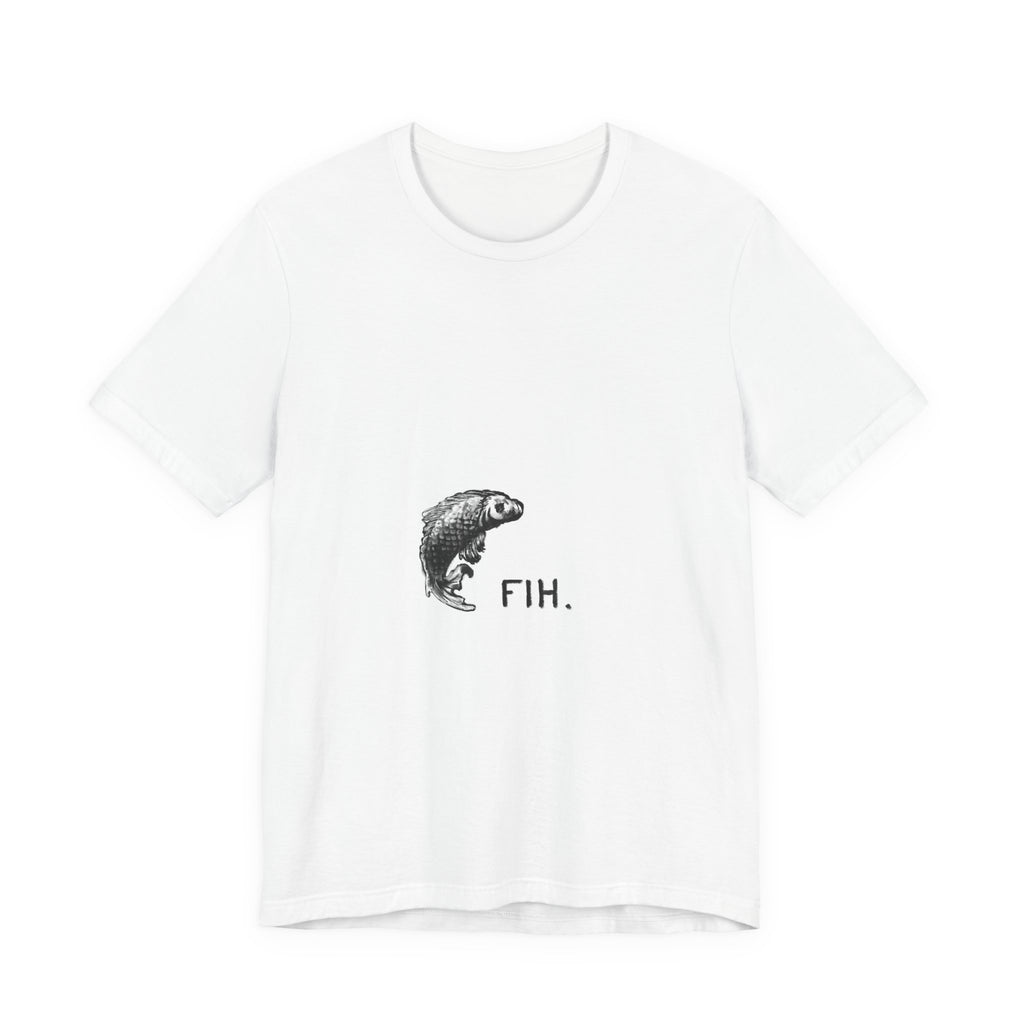 Fish Graphic Tee — Minimalist Leaping Fish "FIH." T-Shirt