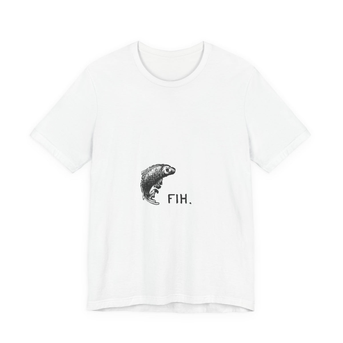 Fish Graphic Tee — Minimalist Leaping Fish "FIH." T-Shirt